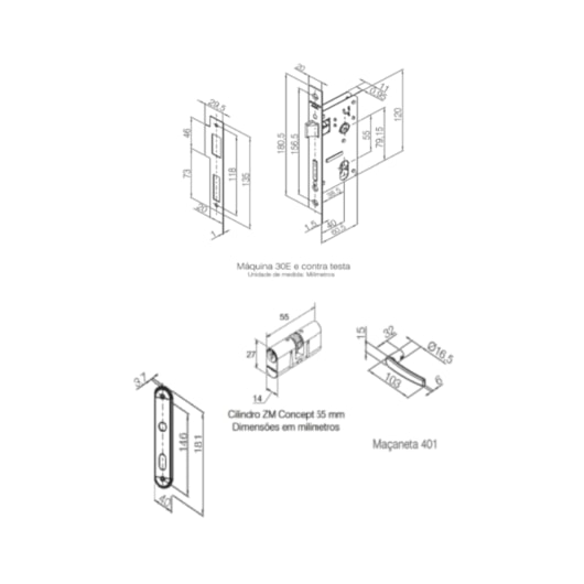 Fechadura Espelhada Concept 401 Externo Cromado Pado 40mm - Imagem principal - e0262e28-53e7-4a2f-a37d-976251317cb8