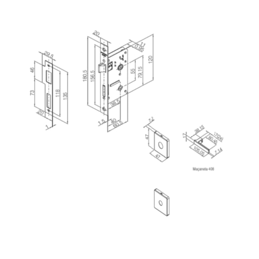 Fechadura Roseta Concept 408 Externo Cromado Pado 40mm - Imagem principal - 9c1c9443-4881-4fb0-b397-0d01aac40046