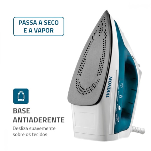 Ferro A Vapor F32 Branco E Azul Mondial 127V 1200W - Imagem principal - 6476e440-69e1-4975-a557-251ef4361b82