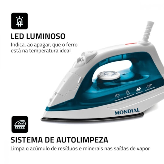 Ferro A Vapor F32 Branco E Azul Mondial 127V 1200W - Imagem principal - fca4529e-d600-4b6f-8470-b283f617fb90