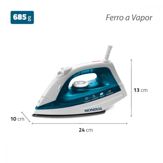 Ferro A Vapor F32 Branco E Azul Mondial 127V 1200W - Imagem principal - 73fbba22-dfba-47ca-bda2-e637eb115884