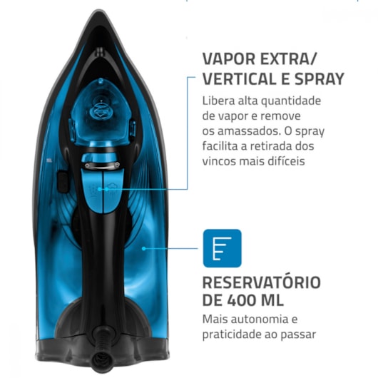 Ferro A Vapor F53 Preto E Azul Mondial 127V 1200W - Imagem principal - 5b099b39-30a8-4a28-85b4-25c6a812a8b0