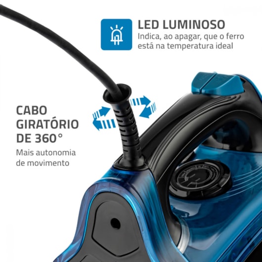 Ferro A Vapor F53 Preto E Azul Mondial 127V 1200W - Imagem principal - f89a4247-dae5-46be-8e5d-f279efc235c2