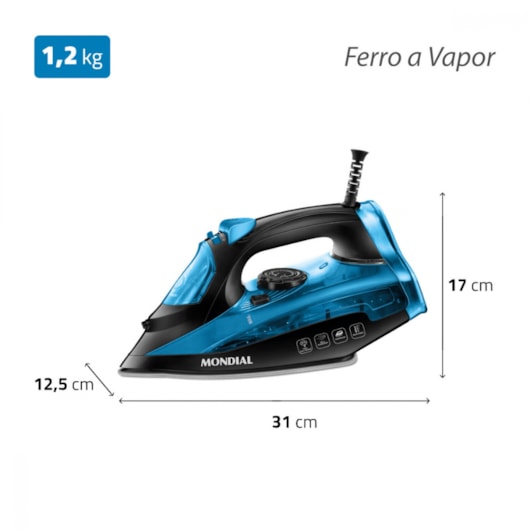 Ferro A Vapor F53 Preto E Azul Mondial 127V 1200W - Imagem principal - 68396f7a-2d0f-4dc6-9939-3062193624a4