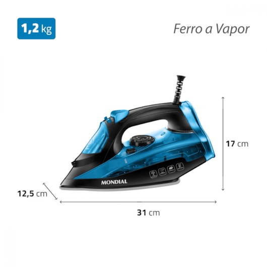 Ferro A Vapor F53 Preto E Azul Mondial 127V 1200W - Imagem principal - d88a1169-f141-4e74-bbee-ee22232983f7