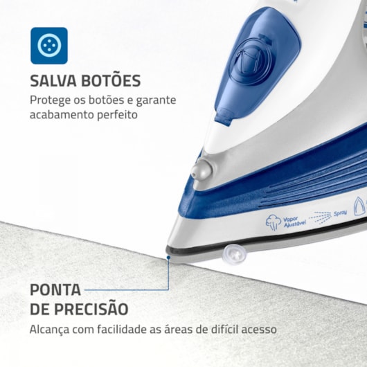 Ferro A Vapor FVN01BL Branco E Azul Mondial 127V 1200W - Imagem principal - 820c563e-b10e-4557-92c3-43c45afb3d87