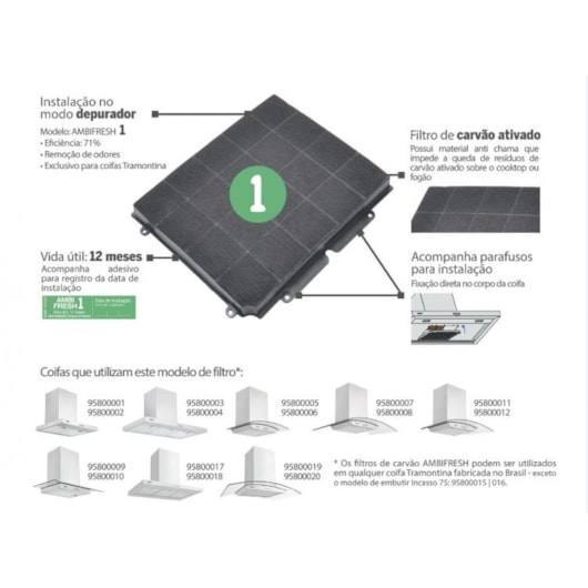 Filtro De Carvão Ativado Para Coifa Ambifresh 1 94550/014 Tramontina - Imagem principal - 215c6ca6-9740-48c9-bbe5-ec232d394de0