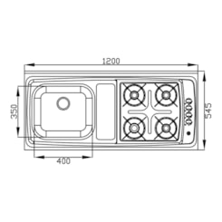 Fogão Pia 4 Bocas Acendimento Automático Lado Direito GhelPlus 1200X545mm 