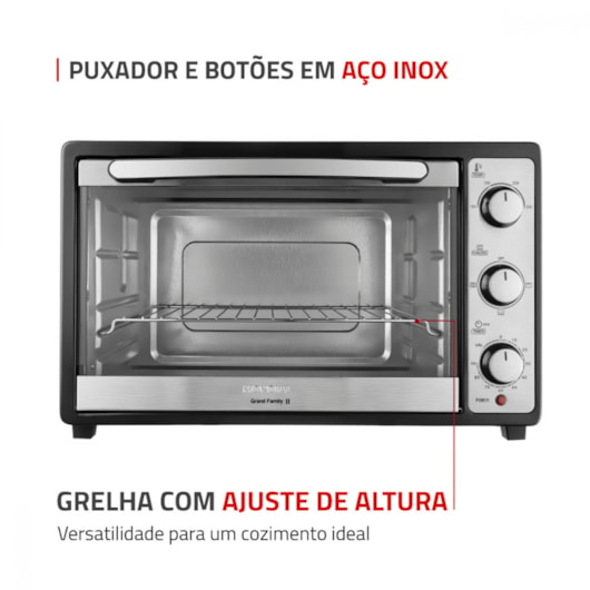 Forno Elétrico Grand Family Preto E Inox Mondial 52L 127V 1800W - Imagem principal - 343e6f7e-2f00-4219-829a-9e328c7f5d90