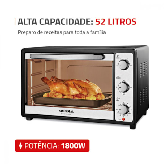 Forno Elétrico Grand Family Preto E Inox Mondial 52L 127V 1800W - Imagem principal - cdab3991-9ea6-4433-be42-c779453e155a