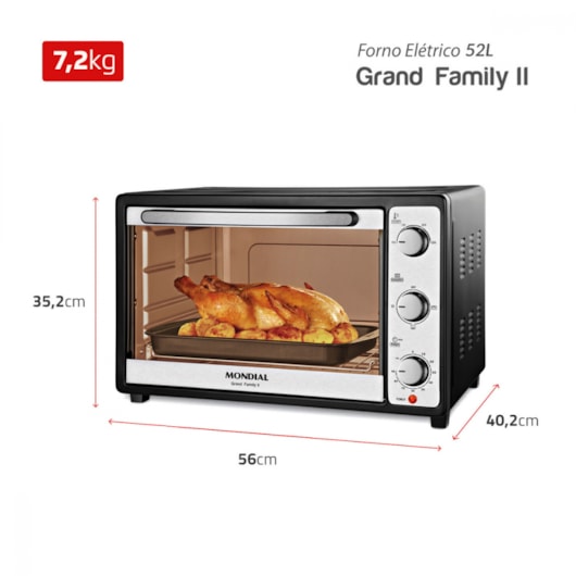 Forno Elétrico Grand Family Preto E Inox Mondial 52L 127V 1800W - Imagem principal - 5f0f5796-e654-4a1b-8050-c1d9ac565e3f