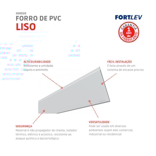 Forro De Pvc Liso Branco Fortlev 20x600x0,8cm - Imagem principal - 3c558be1-10dc-4738-9425-1d519b1916ed