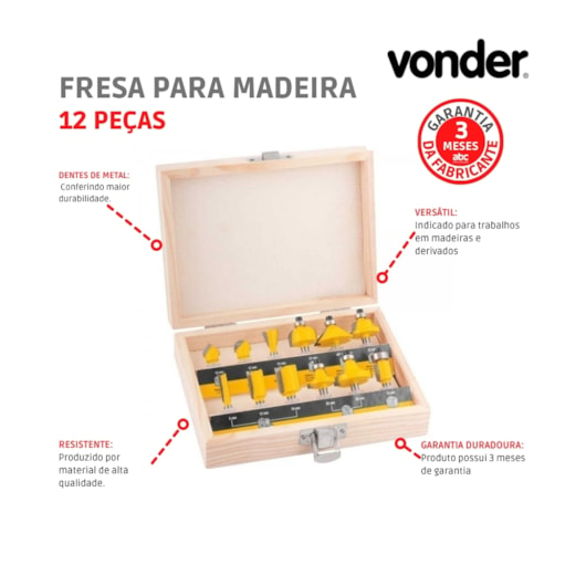 Fresa Para Madeira Jogo Com 12 Peças Vonder               - Imagem principal - 629261ea-23dc-4d15-b7c7-6e05598d06ce