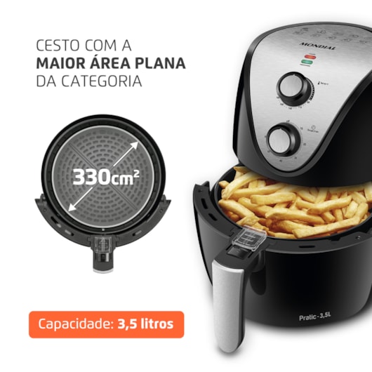 Fritadeira Air Fryer AF3 Preto E Inox Mondial 3,5L 127V 1500W  - Imagem principal - fb456c18-f3a9-44b3-a90d-8e954b556866