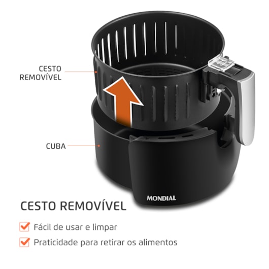 Fritadeira Air Fryer AF3 Preto E Inox Mondial 3,5L 127V 1500W  - Imagem principal - 84b05e0d-560d-4faf-94c1-d5c5ccf6d1a1