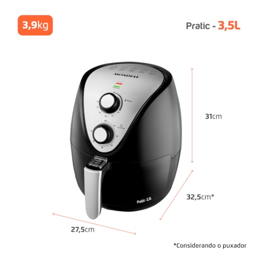 Fritadeira Air Fryer AF3 Preto E Inox Mondial 3,5L 127V 1500W - Imagem principal - 2b677410-bd87-46ff-841f-12056e8cae17