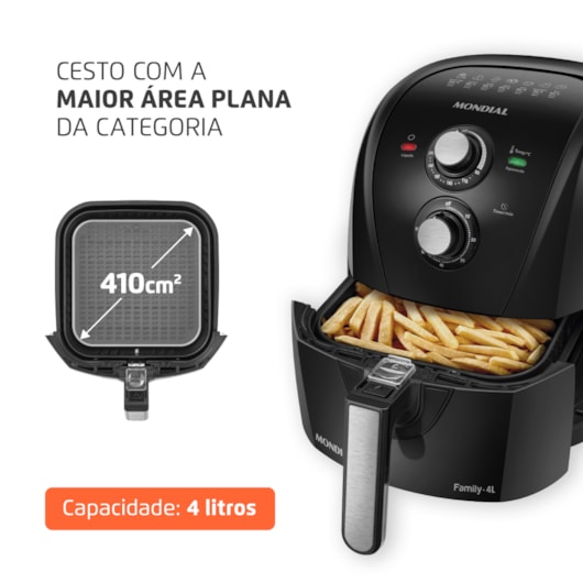 Fritadeira Air Fryer AFN40FB Preto Mondial  4L 127V 1500W  - Imagem principal - 71bcb404-e656-4430-a433-f4e70565af45