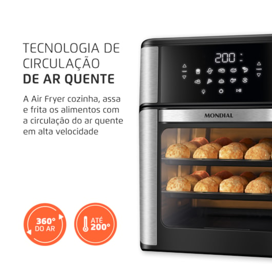 Fritadeira Air Fryer Forno Oven Preto Mondial 12L 127V 2000W - Imagem principal - 8303a939-28e8-4804-b783-bf7a77bf38a2