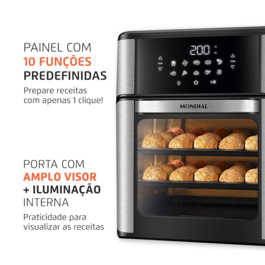 Fritadeira Air Fryer Forno Oven Preto Mondial 12L 127V 2000W - Imagem principal - 9c8e352b-b148-4ac6-a044-319c10edae25