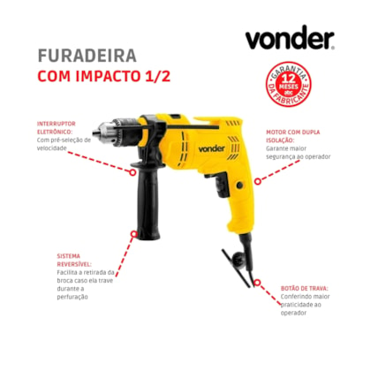 Furadeira Com Impacto 1/2 FIV 550N 127V Vonder