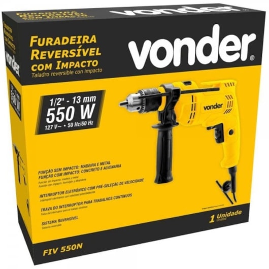 Furadeira Com Impacto 1/2 FIV 550N 127V Vonder - Imagem principal - e8305139-a980-43f7-9a3c-de3ff26f9845