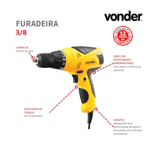 Furadeira E Parafusadeira 3/8 FPV 300 127V Vonder - Imagem principal - 9410aeee-c7ba-418a-b8b0-67f568a7fd9f