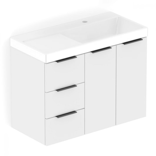 Gabinete Com Cuba Arenal Com Gavetas e Porta Branco Brilhante Roca 80x38cm  - Imagem principal - af108af8-ad57-40cd-a7f8-aeb5db787edb