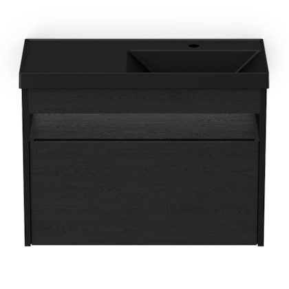 Gabinete Com Gaveta E Lavatório Flow Black Matte Celite 80x38cm