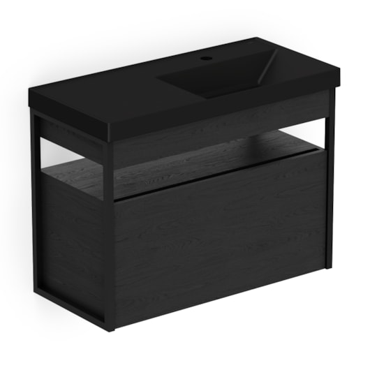 Gabinete Com Gaveta E Lavatório Flow Black Matte Celite 80x38cm - Imagem principal - 3fcaa738-5166-433f-b5a6-247c6d9edea0