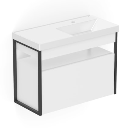 Gabinete Com Gaveta E Lavatório Flow Branco Celite 80x38cm