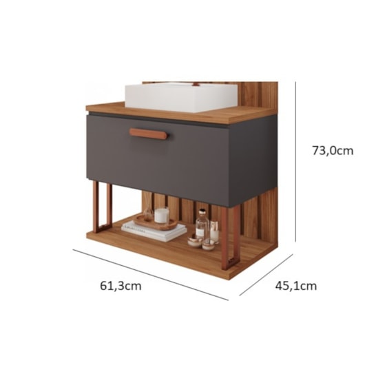 Gabinete Para Banheiro Com Lavatório Duna Titanium/Freijo MGM Móveis 60cm - Imagem principal - 94423a23-dbf0-4e1e-84bd-421eec014eb6