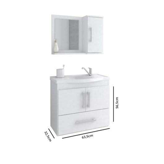 Gabinete Para Banheiro Com Lavatório E Espelho Atenas Branco MGM Móveis 65cm - Imagem principal - 6aa9d76f-5657-4f66-b037-934d8d558ce7