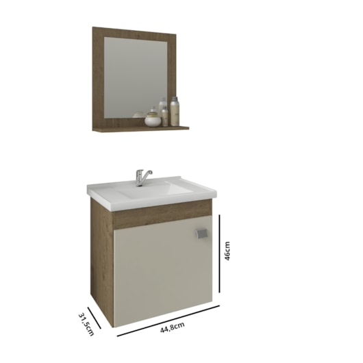 Gabinete Para Banheiro Com Lavatório E Espelho Iris Amendoa E Branco MGM Móveis 44cm - Imagem principal - 5d7f884e-a339-4260-9bea-c65821440b45