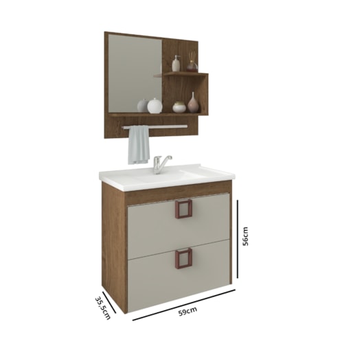 Gabinete Para Banheiro Com Lavatório E Espelho Lírio Amendoa E Off White MGM Móveis 59cm - Imagem principal - 18a2e7eb-e12b-4dbb-baec-11caabac8aff