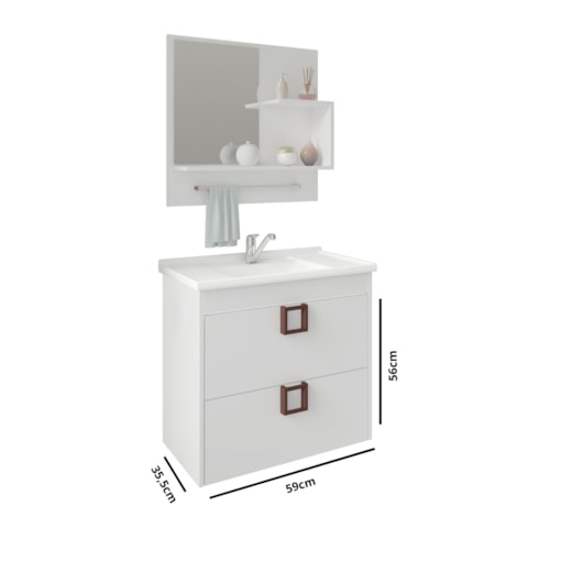 Gabinete Para Banheiro Com Lavatório E Espelho Lírio Branco MGM Móveis 59cm - Imagem principal - aa519a8a-092d-4045-97be-3f1d9b628365