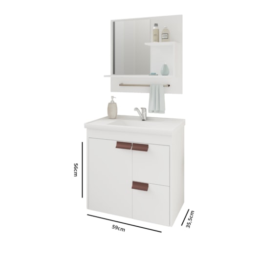 Gabinete Para Banheiro Com Lavatório E Espelho Tulipa Branco MGM Móveis 59cm - Imagem principal - 23ae768b-8266-406b-b7b1-543841afec8b