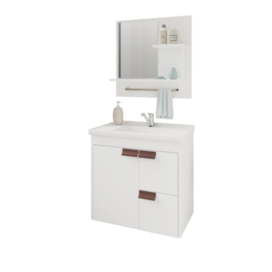 Gabinete Para Banheiro Com Lavatório E Espelho Tulipa Branco MGM Móveis 59cm - Imagem principal - 506de18d-30f2-4987-a2fe-1810a2191cc6