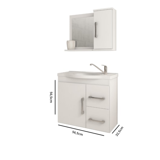 Gabinete Para Banheiro Com Lavatório E Espelho Vix Branco MGM Móveis 65cm - Imagem principal - c7b6f85e-0b64-4181-acc8-df6723c305fc
