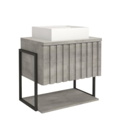 Gabinete Para Banheiro Com Lavatório Frise Metalon Cimento MGM Moveis 60cm