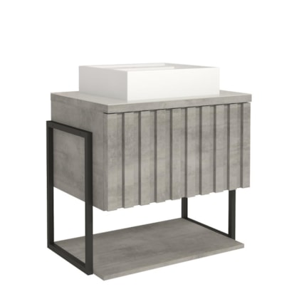 Gabinete Para Banheiro Com Lavatório Frise Metalon Cimento MGM Moveis 60cm
