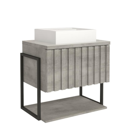 Gabinete Para Banheiro Com Lavatório Frise Metalon Cimento MGM Moveis 60cm - Imagem principal - b8e0241d-09ad-4c7d-b664-58d5cd3ffc9e