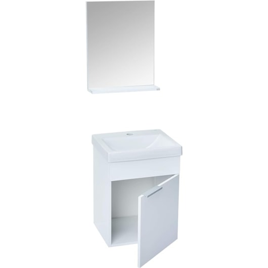 Gabinete Para Banheiro Com Lavatório Integrado De Madeira Like Com Espelho E Prateleira Branco Celite 41x34cm - Imagem principal - 3e53b7a0-c609-45b6-a41a-8a540cae621b