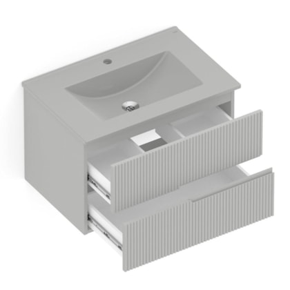 Gabinete Para Banheiro Integrado Com Lavatório 2 Gavetas Cinza Stone Elite Celite 70x47cm