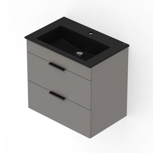Gabinete Para Banheiro Integrado Com Lavatório 2 Gavetas Stone Cube Matte Black Celite 65x43cm  - Imagem principal - 79276d0c-878f-4e19-ae60-98c3e68cfe3c