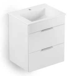 Gabinete Para Banheiro Suspenso De Madeira Cube 65x43cm Com 2 Gavetas Branco Celite