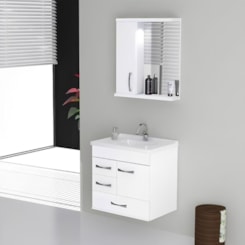 Gabinete Para Banheiro Suspenso De Madeira Mônaco 59,5cm Com Gavetão 570802 Branco Rorato