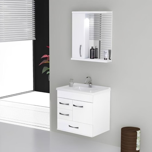 Gabinete Para Banheiro Suspenso De Madeira Mônaco 59,5cm Com Gavetão 570802 Branco Rorato - Imagem principal - b4c5086d-d722-4c6f-9e4a-357133ba259d