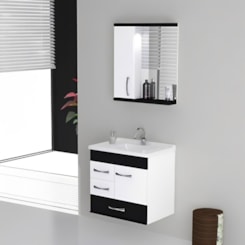 Gabinete Para Banheiro Suspenso De Madeira Mônaco 59,5cm Com Gavetão 570815 Preto Rorato