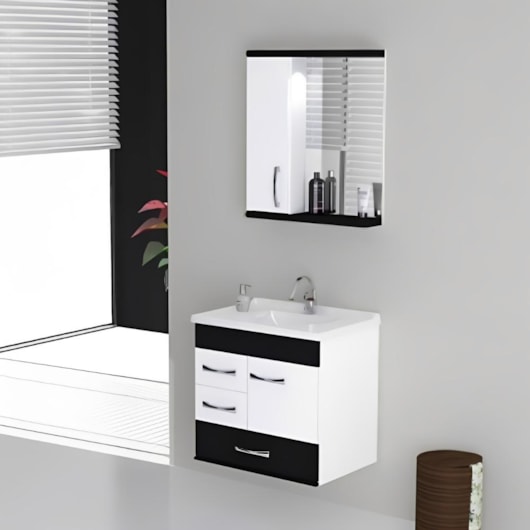 Gabinete Para Banheiro Suspenso De Madeira Mônaco 59,5cm Com Gavetão 570815 Preto Rorato - Imagem principal - acc2725b-c2ab-461f-9875-660420351f86