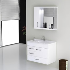 Gabinete Para Banheiro Suspenso De Madeira Mônaco 79,5cm Com Gavetão 570902 Branco Rorato